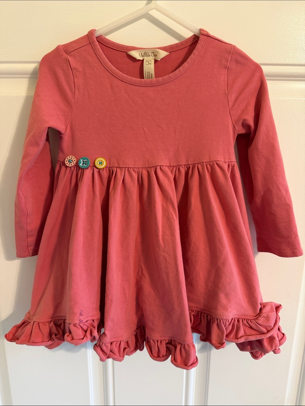 Matilda Jane Coral Pink Long-Sleeve Ruffle Hem Dress (2)
